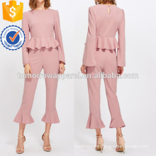 Bell Sleeve Peplum Top And Tailored Ruffle Hem Pants Set Manufacture Wholesale Fashion Women Apparel (TA4118SS)